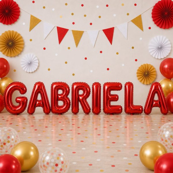 Baloane Folie Metalizate, Flippy, Set GABRIELA, Heliu sau Aer, Pai inclus, 40 cm, Rosu
