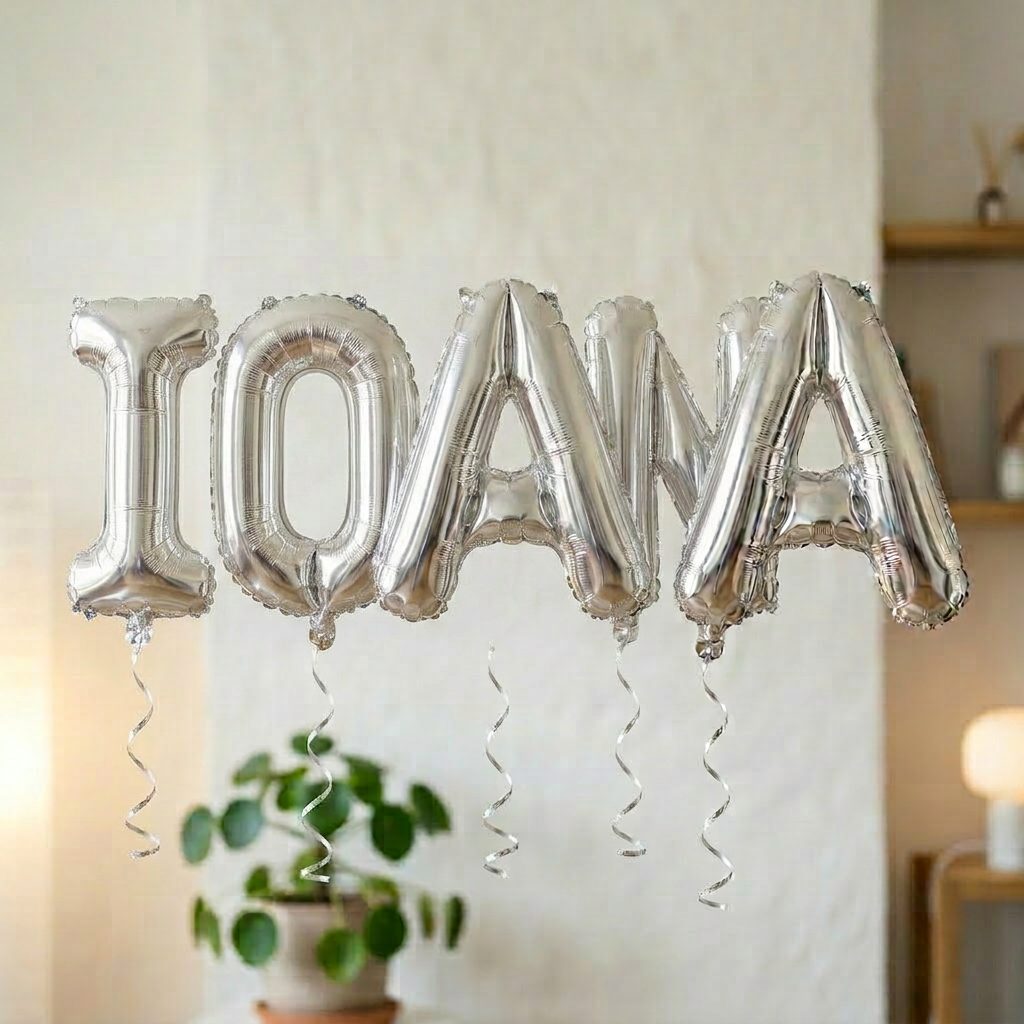 Baloane Folie Metalizate, Flippy, Set IOANA, Heliu sau Aer, Pai inclus, 40 cm, Argintiu
