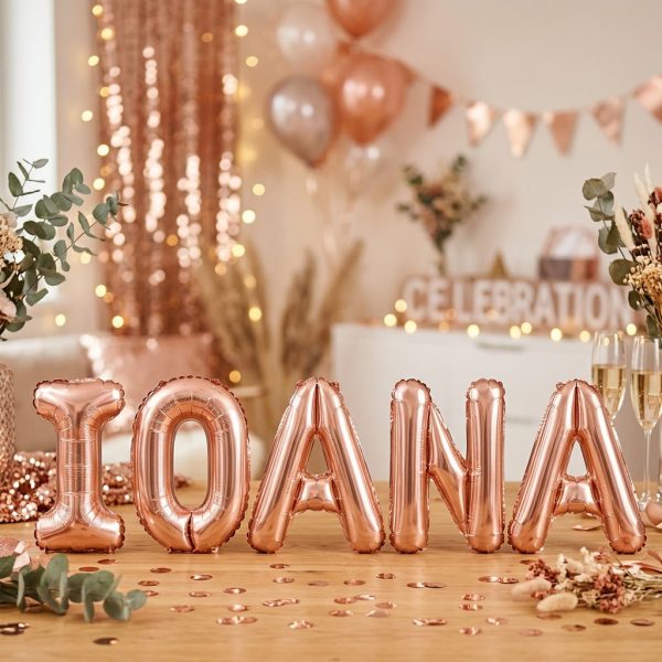 Baloane Folie Metalizate, Flippy, Set IOANA, Heliu sau Aer, Pai inclus, 40 cm, Rose Gold
