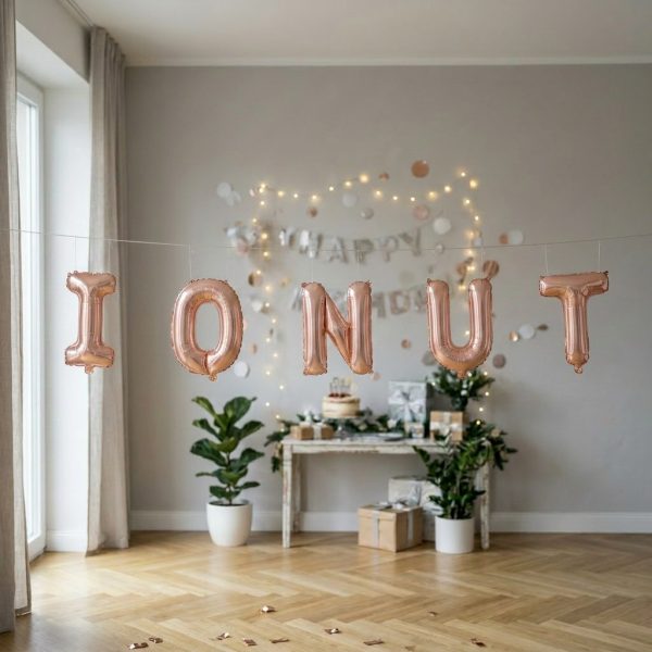 Baloane Folie Metalizate, Flippy, Set IONUT Heliu sau Aer, Pai inclus, 40 cm, Rose Gold