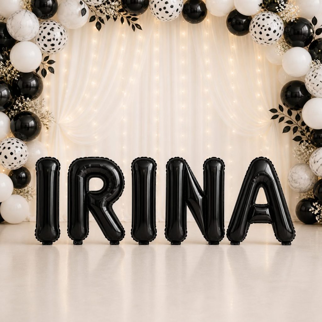 Baloane Folie Metalizate, Flippy, Set IRINA, Heliu sau Aer, Pai inclus, 40 cm, Negru
