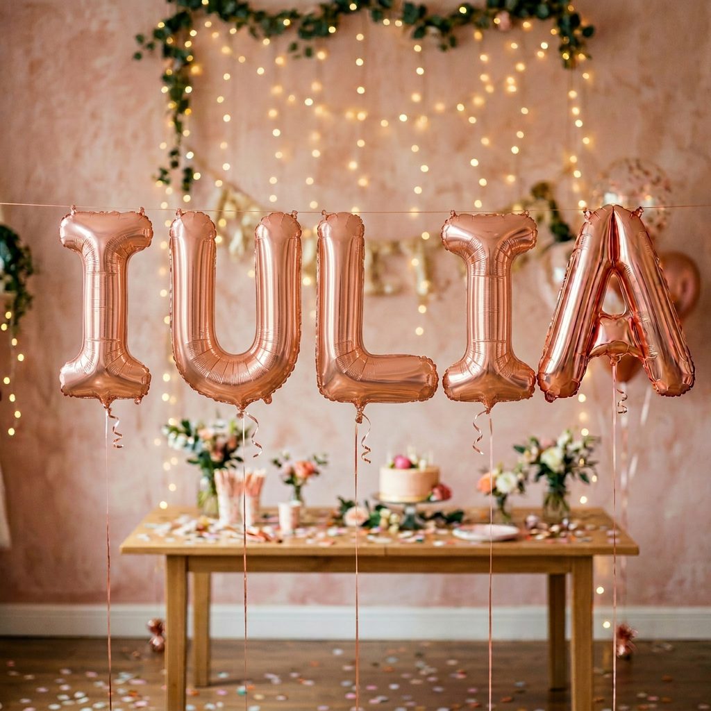 Baloane Folie Metalizate, Flippy, Set IULIA, Heliu sau Aer, Pai inclus, 40 cm, Rose Gold