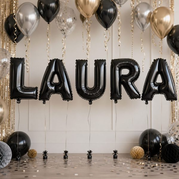 Baloane Folie Metalizate, Flippy, Set LAURA, Heliu sau Aer, Pai inclus, 40 cm, Negru