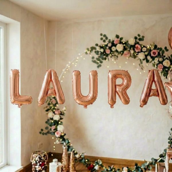Baloane Folie Metalizate, Flippy, Set LAURA, Heliu sau Aer, Pai inclus, 40 cm, Rose Gold