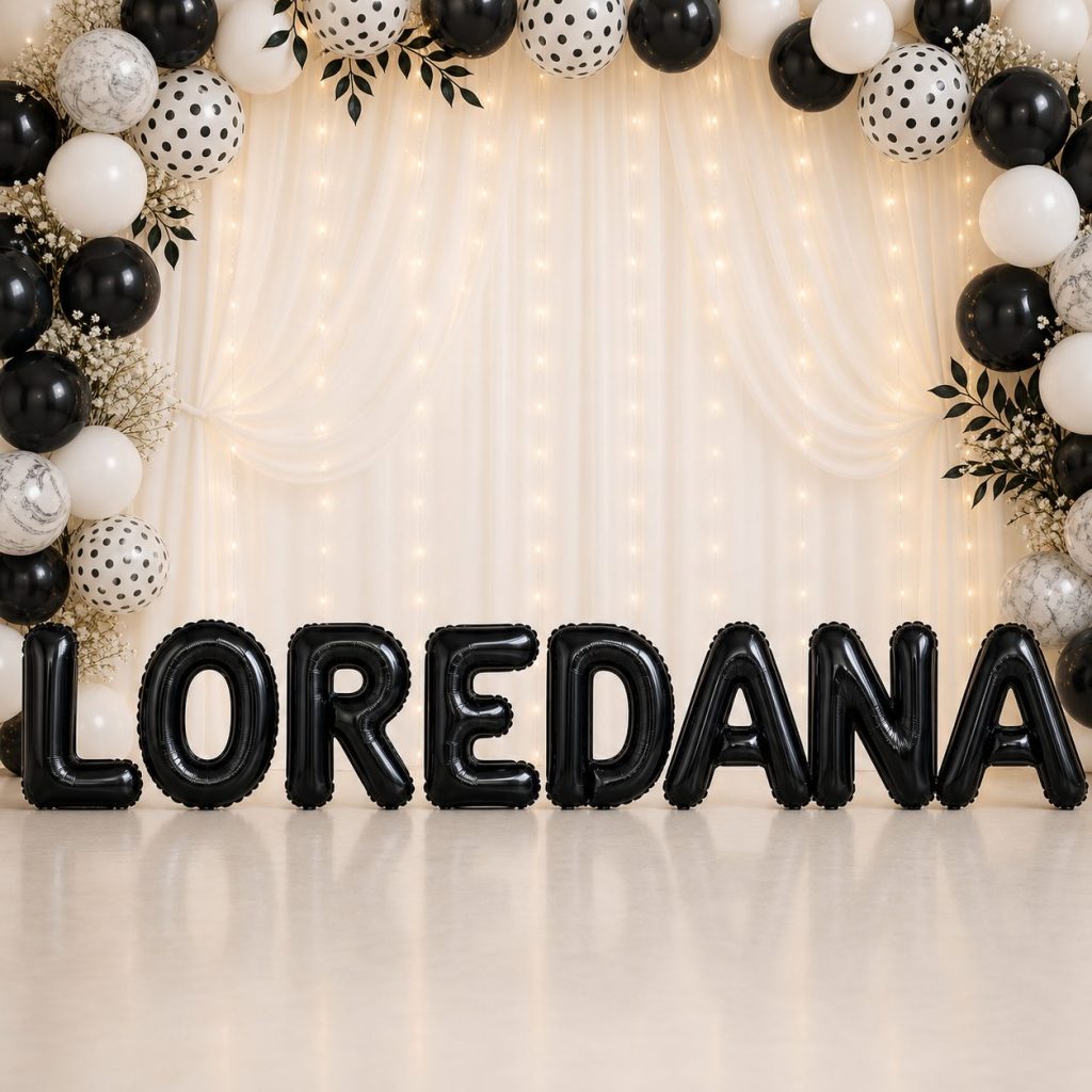 Baloane Folie Metalizate, Flippy, Set LOREDANA, Heliu sau Aer, Pai inclus, 40 cm, Negru
