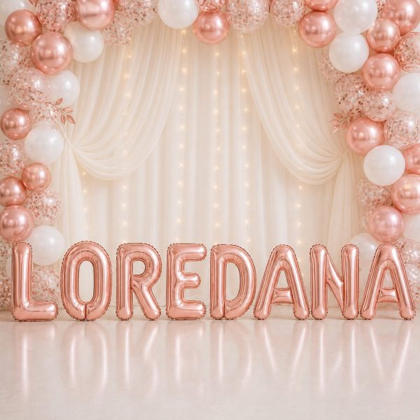 Baloane Folie Metalizate, Flippy, Set LOREDANA, Heliu sau Aer, Pai inclus, 40 cm, Rose Gold
