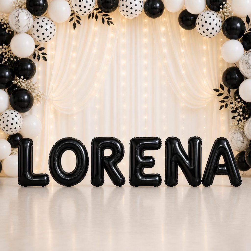 Baloane Folie Metalizate, Flippy, Set LORENA, Heliu sau Aer, Pai inclus, 40 cm, Negru