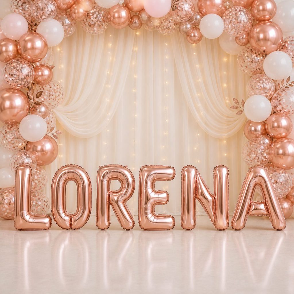 Baloane Folie Metalizate, Flippy, Set LORENA, Heliu sau Aer, Pai inclus, 40 cm, Rose Gold