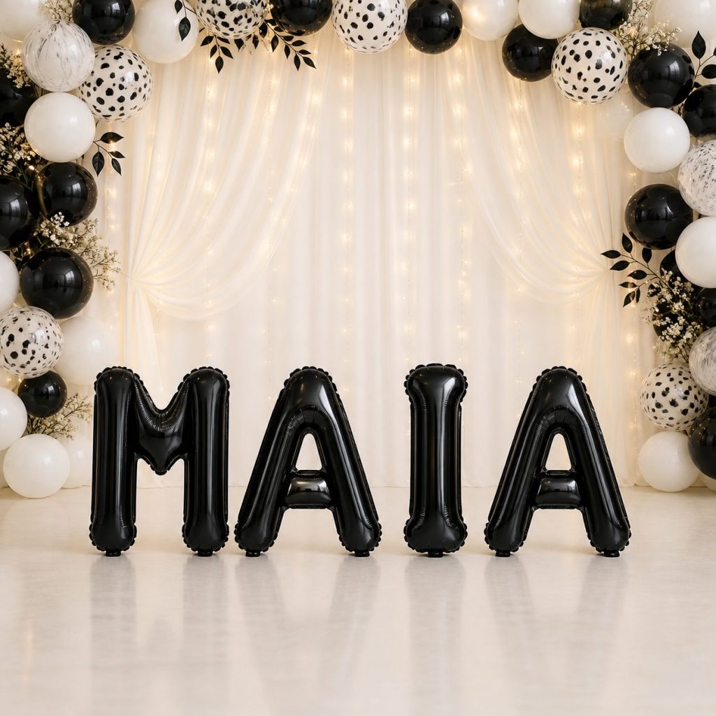 Baloane Folie Metalizate, Flippy, Set MAIA, Heliu sau Aer, Pai inclus, 40 cm, Negru