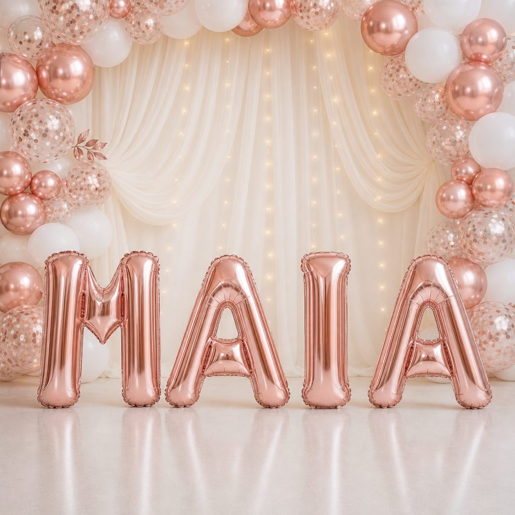Baloane Folie Metalizate, Flippy, Set MAIA, Heliu sau Aer, Pai inclus, 40 cm, Rose Gold