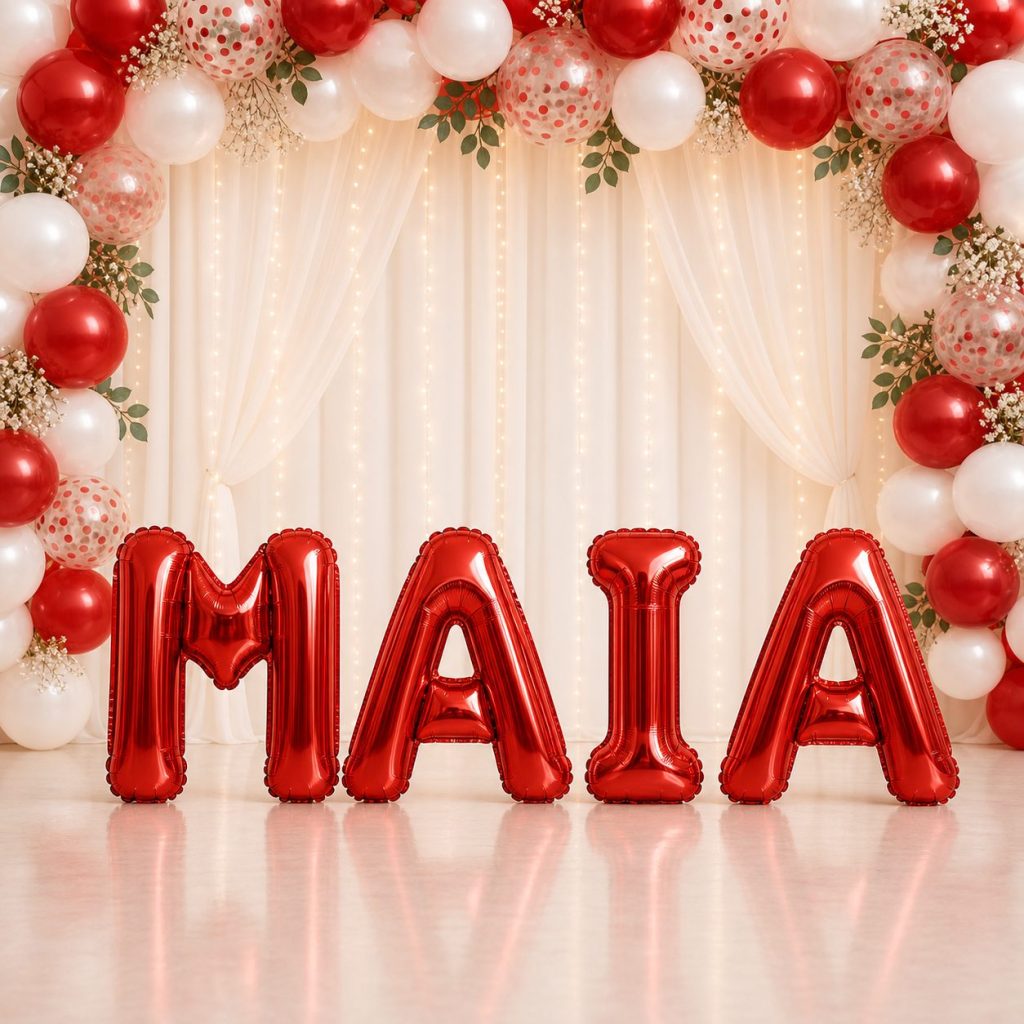 Baloane Folie Metalizate, Flippy, Set MAIA, Heliu sau Aer, Pai inclus, 40 cm, Rosu