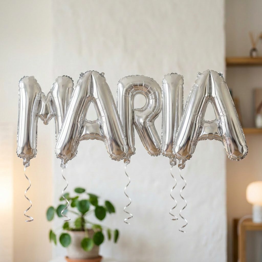 Baloane Folie Metalizate, Flippy, Set MARIA, Heliu sau Aer, Pai inclus, 40 cm, Argintiu
