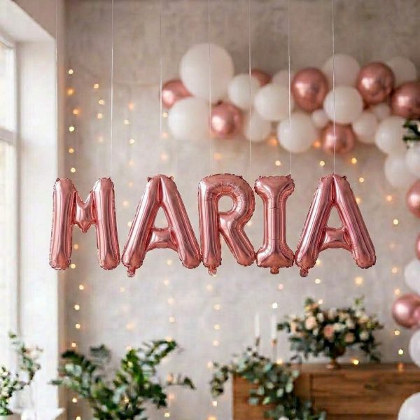 Baloane Folie Metalizate, Flippy, Set MARIA, Heliu sau Aer, Pai inclus, 40 cm, Rose Gold