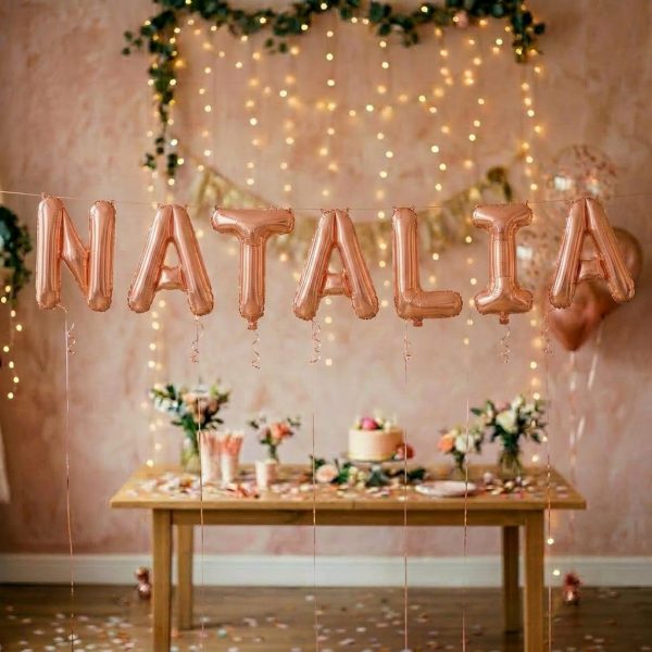 Baloane Folie Metalizate, Flippy, Set NATALIA, Heliu sau Aer, Pai inclus, 40 cm, Rose Gold