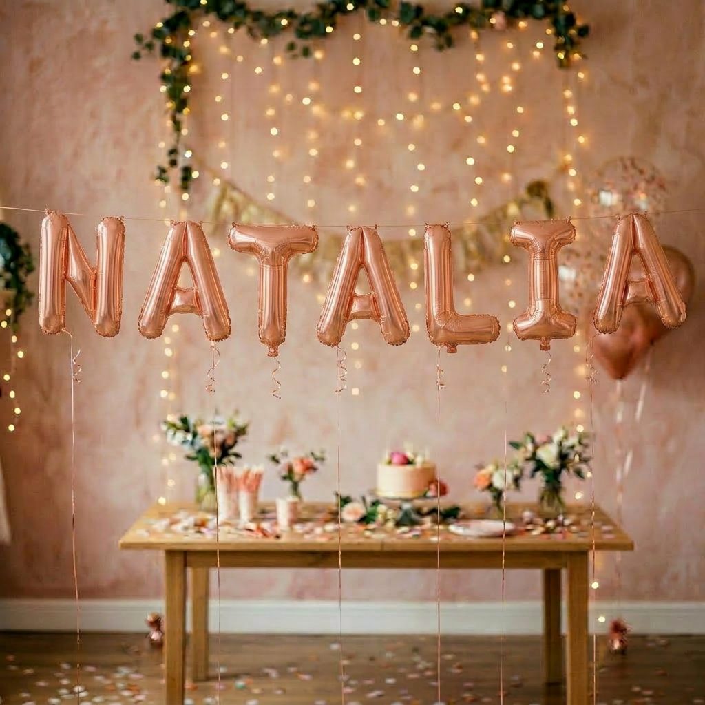 Baloane Folie Metalizate, Flippy, Set NATALIA, Heliu sau Aer, Pai inclus, 40 cm, Rose Gold