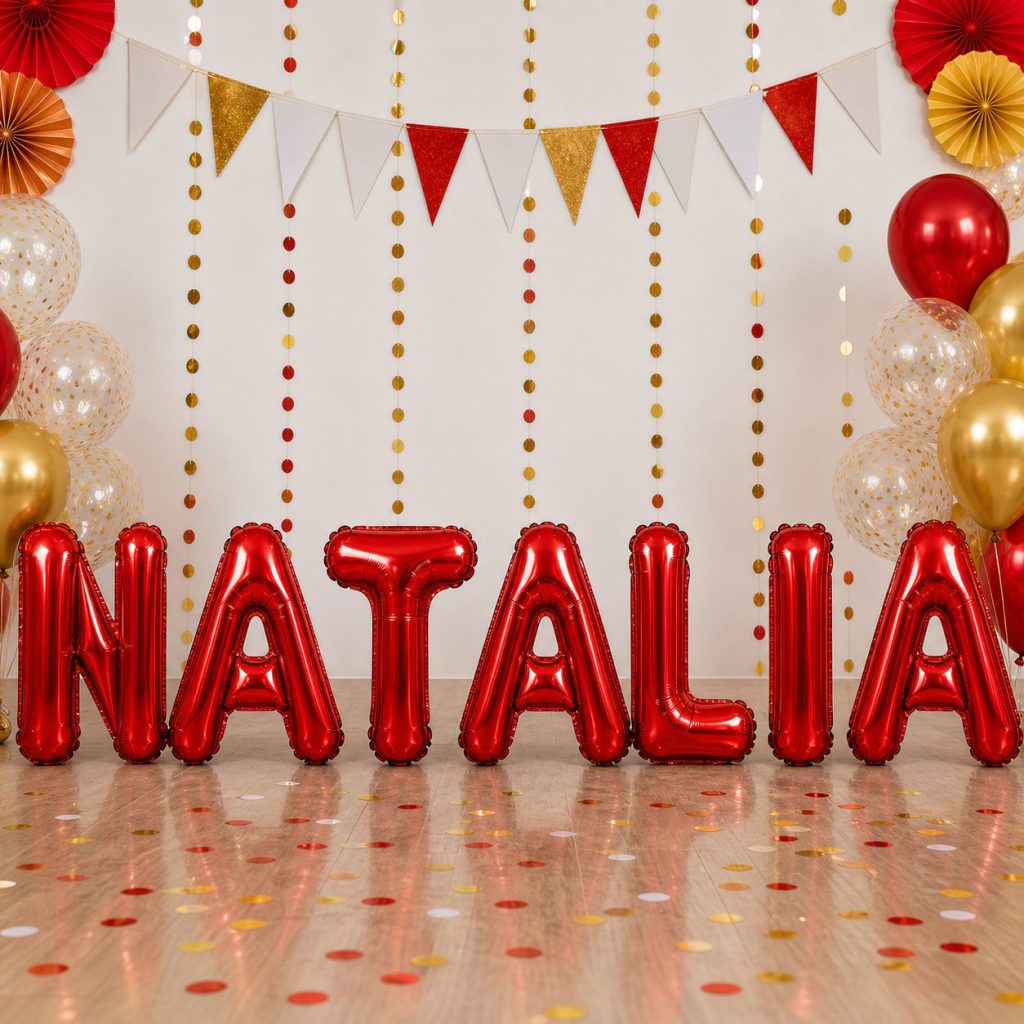 Baloane Folie Metalizate, Flippy, Set NATALIA, Heliu sau Aer, Pai inclus, 40 cm, Rosu