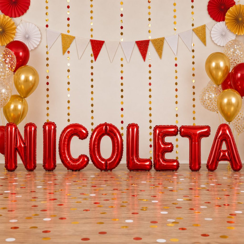 Baloane Folie Metalizate, Flippy, Set NICOLETA, Heliu sau Aer, Pai inclus, 40 cm, Rosu
