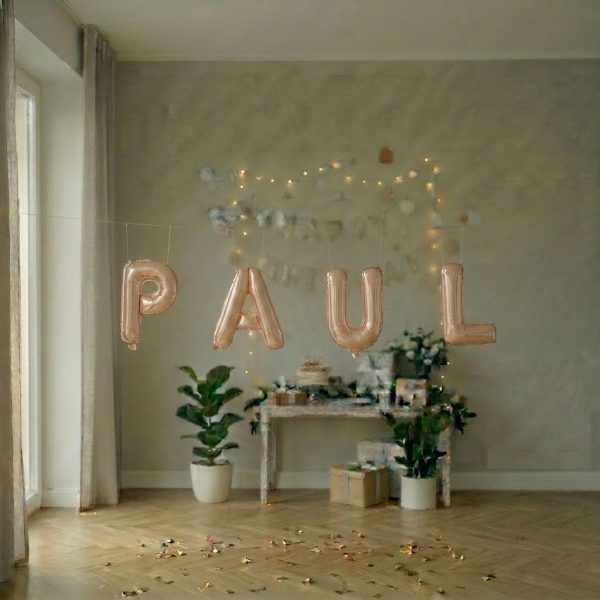 Baloane Folie Metalizate, Flippy, Set PAUL, Heliu sau Aer, Pai inclus, 40 cm, Rose Gold