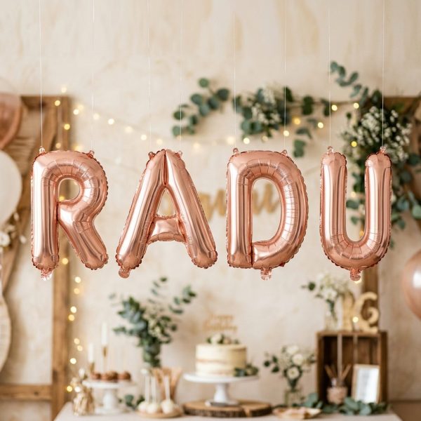 Baloane Folie Metalizate, Flippy, Set RADU, Heliu sau Aer, Pai inclus, 40 cm, Rose Gold