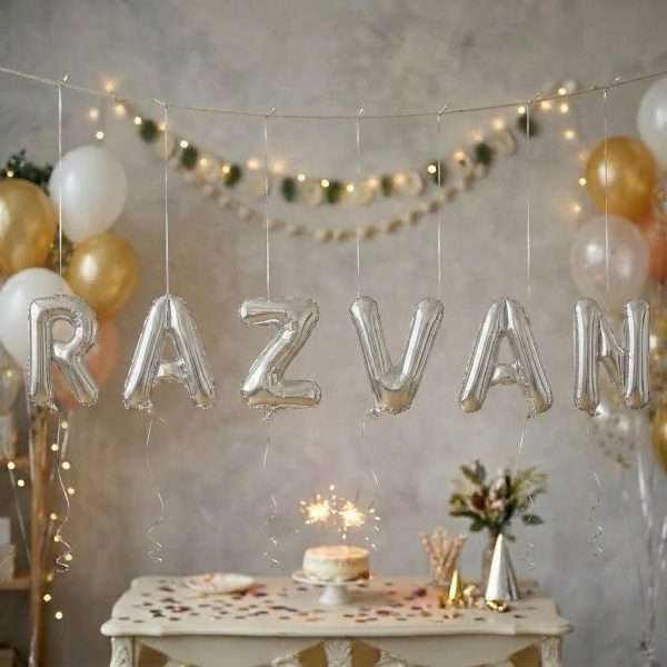 Baloane Folie Metalizate, Flippy, Set RAZVAN, Heliu sau Aer, Pai inclus, 40 cm, Argintiu