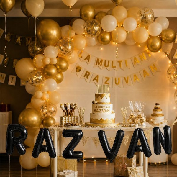 Baloane Folie Metalizate, Flippy, Set RAZVAN, Heliu sau Aer, Pai inclus, 40 cm, Negru