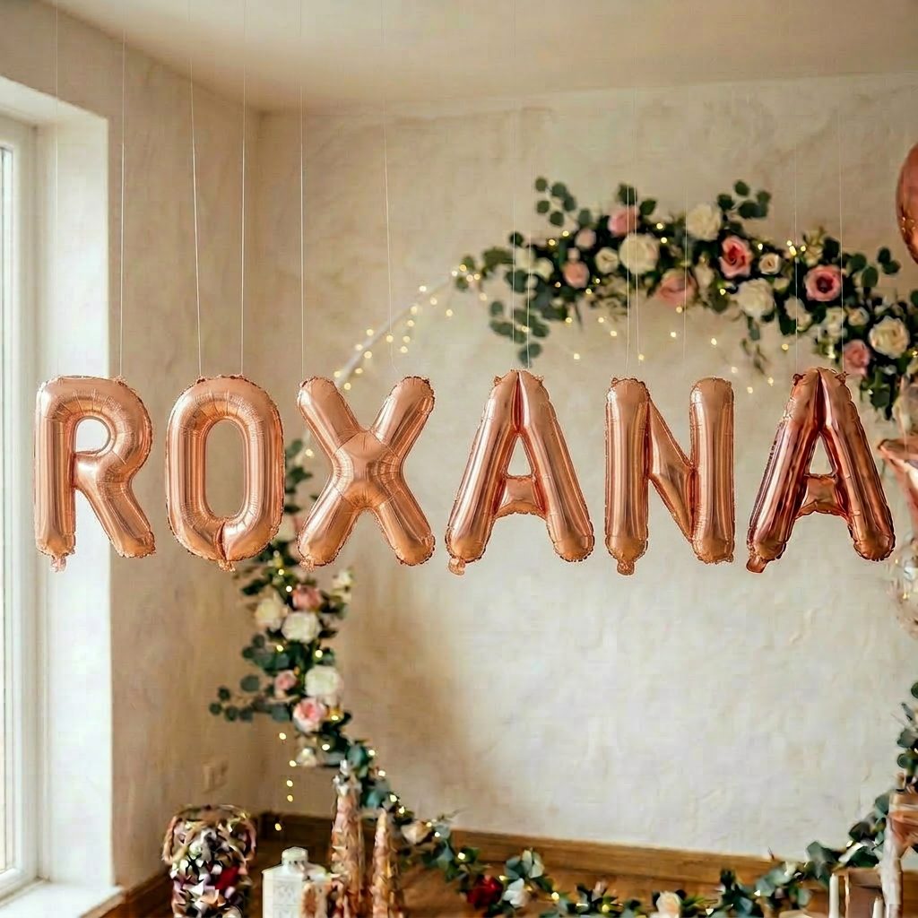 Baloane Folie Metalizate, Flippy, Set ROXANA, Heliu sau Aer, Pai inclus, 40 cm, Rose Gold