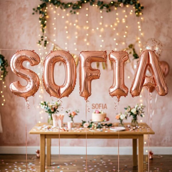 Baloane Folie Metalizate, Flippy, Set SOFIA, Heliu sau Aer, Pai inclus, 40 cm, Rose Gold