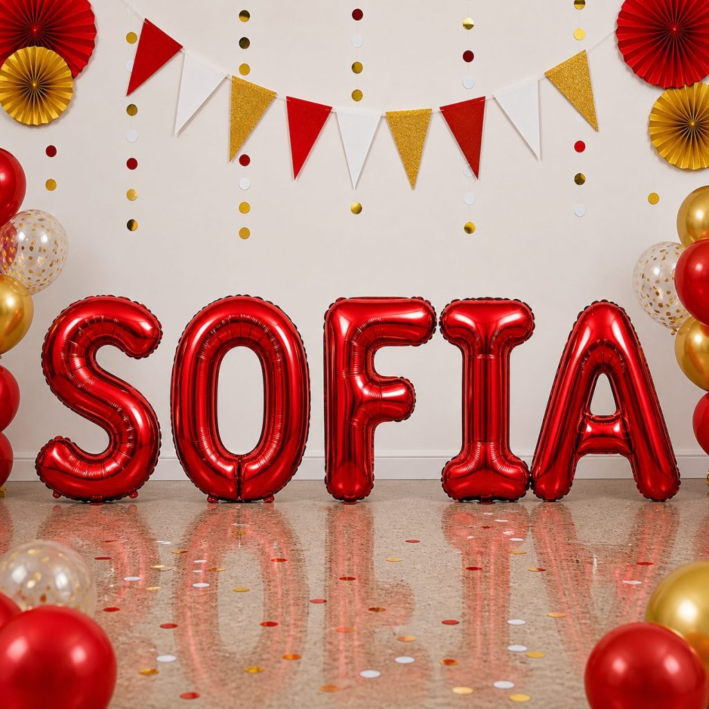 Baloane Folie Metalizate, Flippy, Set SOFIA, Heliu sau Aer, Pai inclus, 40 cm, Rosu