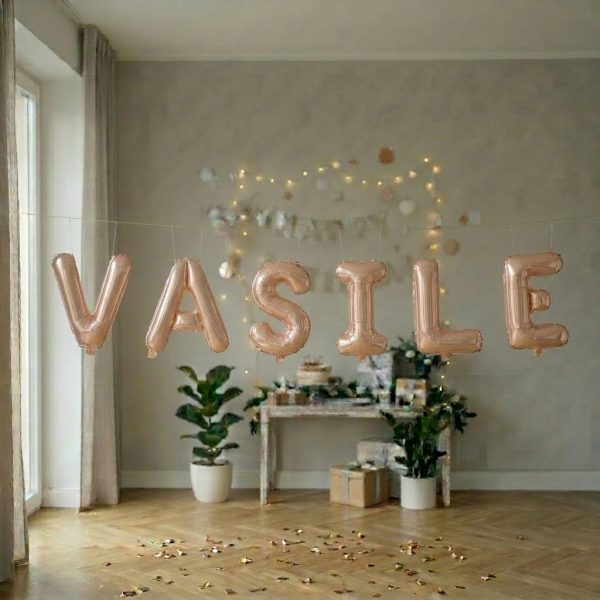 Baloane Folie Metalizate, Flippy, Set VASILE, Heliu sau Aer, Pai inclus, 40 cm, Rose Gold
