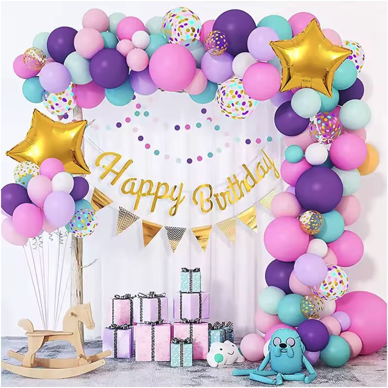 Baloane pentru Arcada HAPPY BIRTHDAY, Flippy, baloane decorative din Latex, Set Mix 127 Baloane Colorate, Multicolor