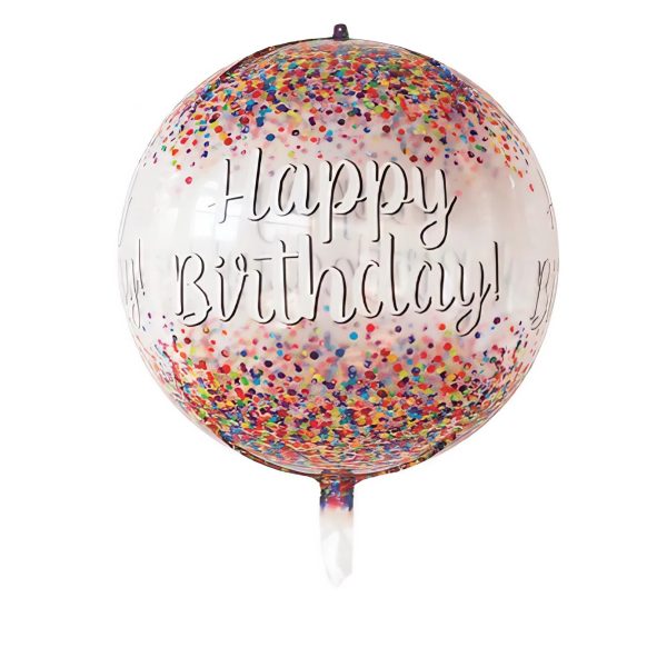 Balon din Folie Metalizata, Flippy, Figurina Rotunda 4D, Model Happy Birthday, Tema Aniversare, 24 x 63 cm, Ambalaj Individual, Pai inclus, Umflare cu Aer sau Heliu, Maro
