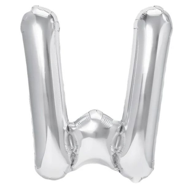 Balon Folie Metalizata Litera W, Flippy, 80 cm, Umflati cu Heliu sau Aer, Ambalaj Individual, Pai inclus, Argintiu