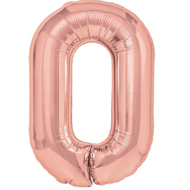 Balon din Folie Metalizata Flippy, Figurina Cifra, Tema Aniversare 80 cm, Ambalaj Individual, Pai inclus, Umflare cu Aer sau Heliu, Rose, Cifra 0
