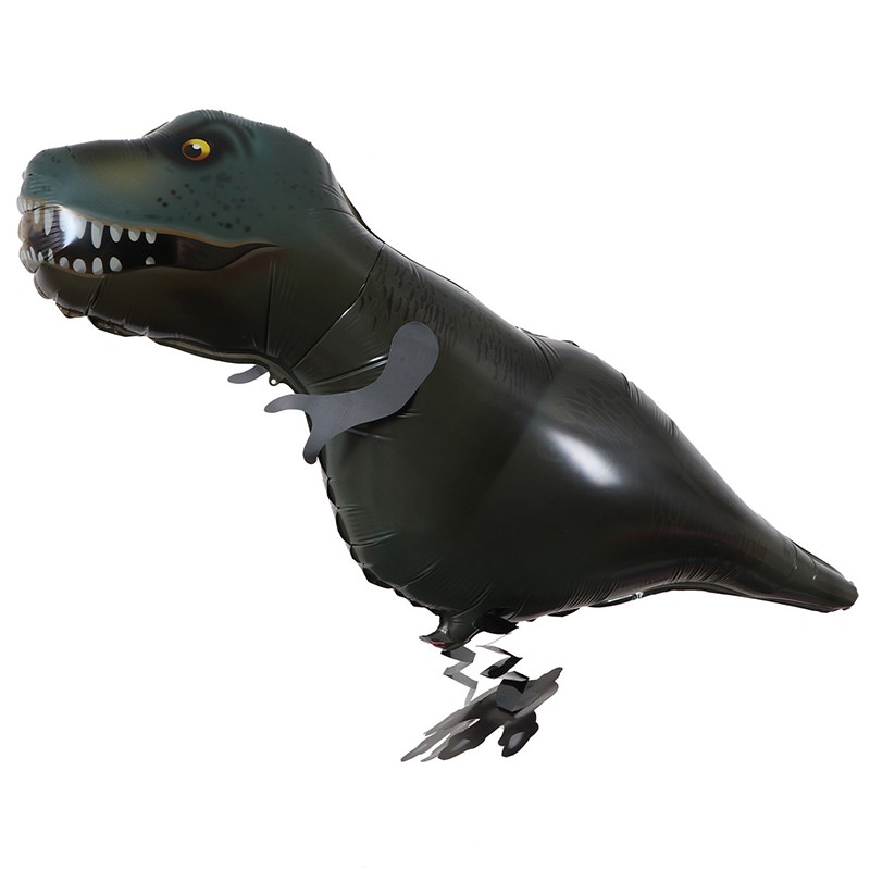 Balon din Folie Metalizata, Flippy, Figurina Animata, Model Dinozaur, 97x48 cm, Ambalaj Individual, Pai Inclus, Umflare cu Aer sau Heliu, Negru