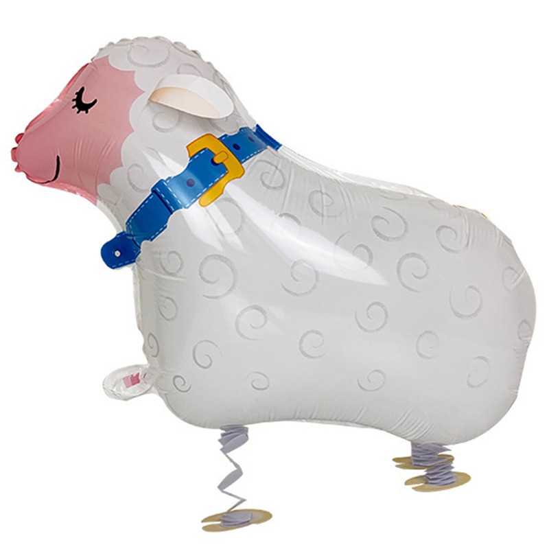 Balon din Folie Metalizata, Flippy, Figurina Animata, Model Oaie, 66x46 cm, Ambalaj Individual, Pai Inclus, Umflare cu Aer sau Heliu, Alb