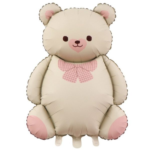Balon din Folie Metalizata, Flippy, Figurina Animata, Model Ursulet, 89 x 65 cm, Ambalaj Individual, Pai Inclus, Umflare cu Aer sau Heliu, Bej Sampanie