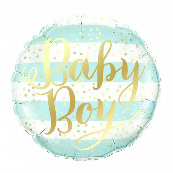 Balon din Folie Metalizata, Flippy, Figurina Cerc, Model Baby Boy, Tematica Gender Reveal, 45 cm, Ambalaj Individual, Pai Inclus, Umflare cu Aer sau Heliu, Albastru