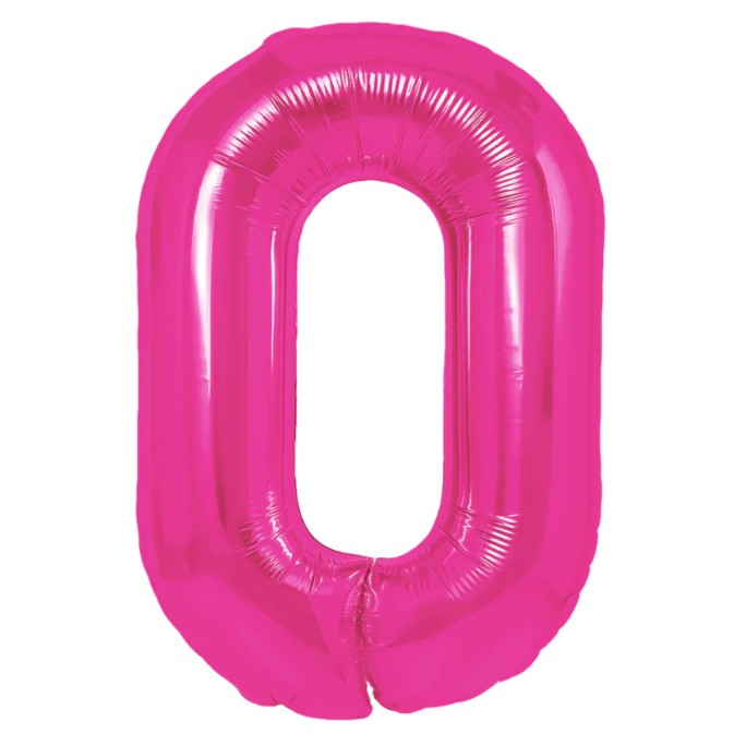 Balon din Folie Metalizata, Flippy, Figurina Cifra, Model 0, Tema Aniversare 100 cm, Ambalaj Individual, Pai Inclus, Umflare cu Aer sau Heliu, Roz