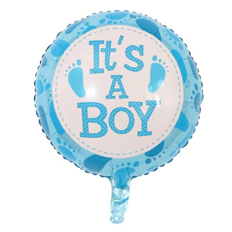 Balon din Folie Metalizata, Flippy, Figurina Rotunda, Model It's a Boy, Tema Gender Reveal, 45 cm, Ambalaj Individual, Pai Inclus, Umflare cu Aer sau
