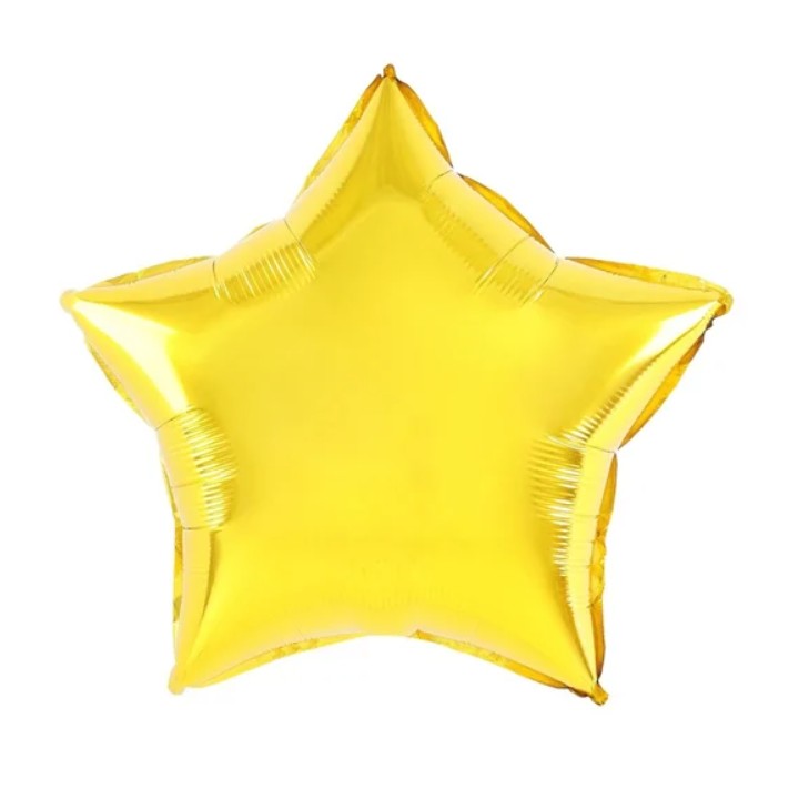Balon din Folie Metalizata, Flippy, Figurina Stea, Model Simplu, Tematica Aniversare, 40 cm, Ambalaj Individual, Pai Inclus, Umflare cu Aer sau Heliu, Auriu
