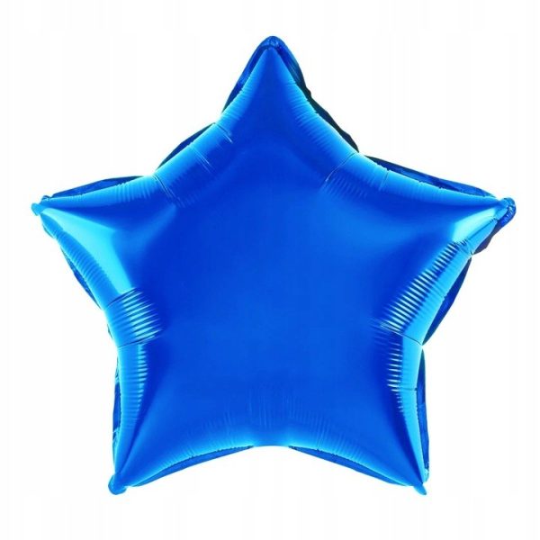 Balon din Folie Metalizata, Flippy, Figurina Stea, Model Simplu, Tematica Aniversare, 40 cm, Ambalaj Individual, Pai Inclus, Umflare cu Aer sau Heliu, Albastru