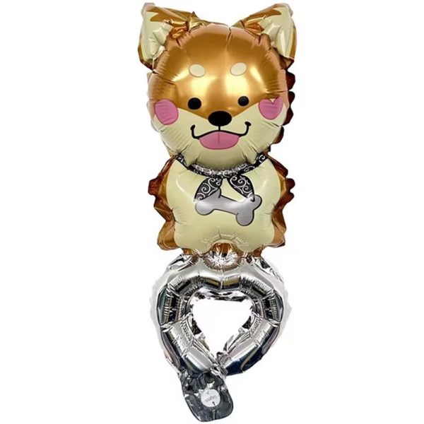 Balon din Folie Metalizata, Flippy, Figurine Animalute, Tip Bratara, Model Catel, Ambalaj Individual, Pai Inclus, Umflare cu Aer sau Heliu, Maro
