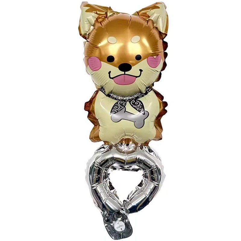 Balon din Folie Metalizata, Flippy, Figurine Animalute, Tip Bratara, Model Catel, Ambalaj Individual, Pai Inclus, Umflare cu Aer sau Heliu, Maro