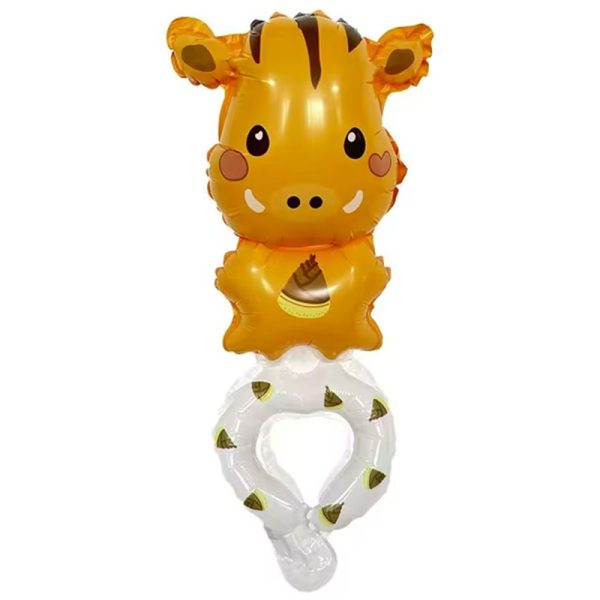 Balon din Folie Metalizata, Flippy, Figurine Animalute, Tip Bratara, Model Mistret, Ambalaj Individual, Pai Inclus, Umflare cu Aer sau Heliu, Portocaliu