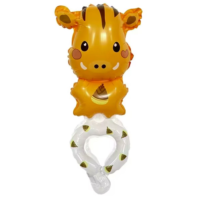 Balon din Folie Metalizata, Flippy, Figurine Animalute, Tip Bratara, Model Mistret, Ambalaj Individual, Pai Inclus, Umflare cu Aer sau Heliu, Portocaliu