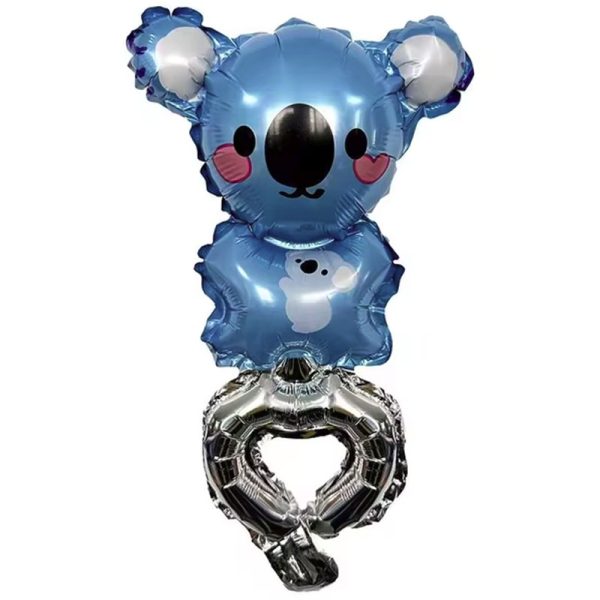 Balon din Folie Metalizata, Flippy, Figurine Animalute, Tip Bratara, Model Koala, Ambalaj Individual, Pai Inclus, Umflare cu Aer sau Heliu, Albastru