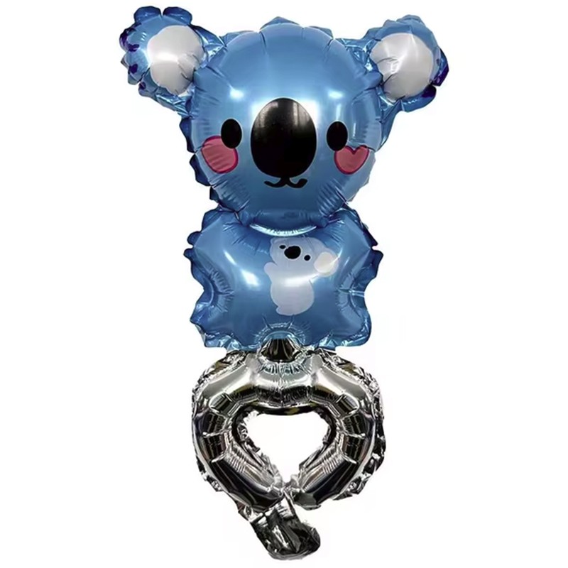 Balon din Folie Metalizata, Flippy, Figurine Animalute, Tip Bratara, Model Koala, Ambalaj Individual, Pai Inclus, Umflare cu Aer sau Heliu, Albastru