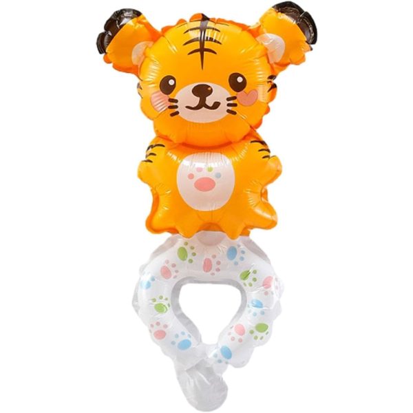 Balon din Folie Metalizata, Flippy, Figurine Animalute, Tip Bratara, Model Tigru, 17x34 cm, Ambalaj Individual, Pai Inclus, Umflare cu Aer sau Heliu, Maro
