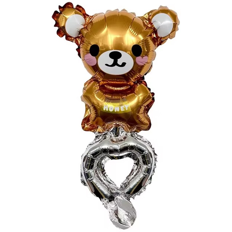 Balon din Folie Metalizata, Flippy, Figurine Animalute, Tip Bratara, Model Ursulet, Ambalaj Individual, Pai Inclus, Umflare cu Aer sau Heliu, Maro