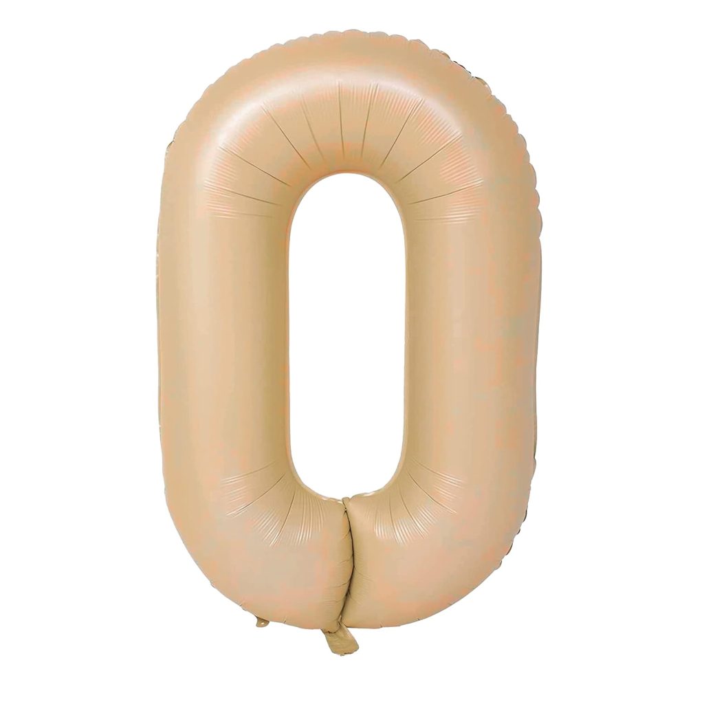 Balon din Folie Metalizata, Flippy, Model Cifra 0, 100 cm, Ambalaj Individual, Pai Inclus, Crem